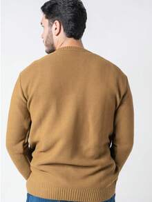 Men's Knitted Sweater, Single Color, Crew Neck, Casual Winter, Plain - 摩卡棕 - 查看 3