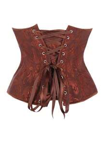 1pc Women's Elegant Peacock Print Corset Belt - Vintage Lace, Navy Satin, Humorous Halloween Costume - Multicolor - View 11