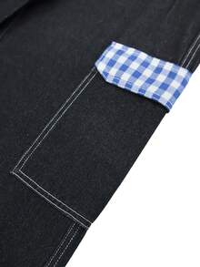 Men's Loose Star Embroidery Cargo Jeans, Streetwear Style Denim Pants - Black - View 9