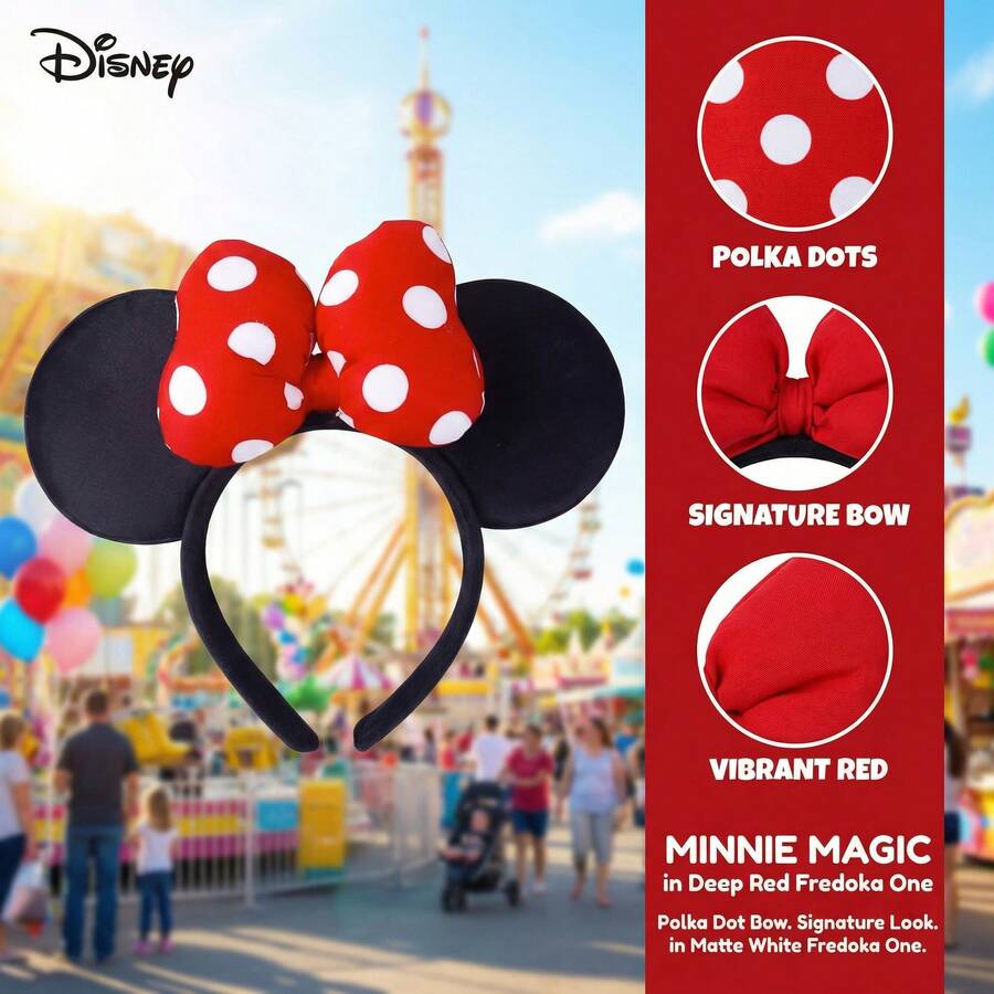 Disney 毛绒米老鼠耳朵发箍，配红色波点蝴蝶结 - 经典毛绒米老鼠耳朵，适合派对、主题公园、角色扮演和日常佩戴 - 彩色 - 查看 1