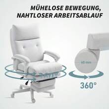 Ergonomic Office Chair With Lumbar Support, High Backrest, Footrest, Swivel And Height Adjustable, Linen Look, Upholstered In Cream White Fabric. - Light Grey - View 5