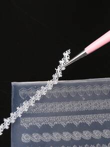 1件装 3D 立体蕾丝硅胶美甲雕刻模具，多种蕾丝边缘设计，压花模具，印花板，DIY美甲凝胶模板，美甲工具，美甲用品 - 無色 - 查看 5