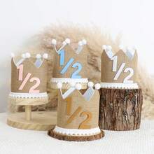 Couronne d'anniversaire de style bohème en lin grossier, convenant aux garçons et aux filles, accessoire de fête, accessoire photo, fournitures d'artisanat - Multicolore - Voir 1