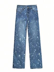 Pantalones vaqueros rotos enteros de chica cool, tela vaquera sin elasticidad, ajustados para salir en la calle - Azul lavado medio - Ver 7