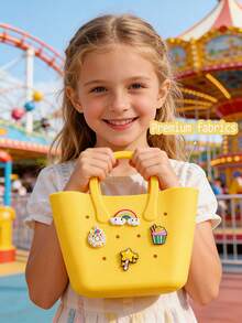 Children's Solid Color Flower Hollow DIY Handbag Cute Purse Beach Bag Detachable Silicone Decoration Kids Fashion Accessory Birthday Gifts - Multicolor - View 7