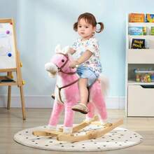 Toddler Pink Animal Rocking Horse With Sound And Saddle, Fun Gift For Kids 3+ Years - Pink - View 3