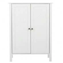Wooden Cabinet 3 Shelves Double Door Bathroom Storage Floor Organizer White - 白色 - 查看 5