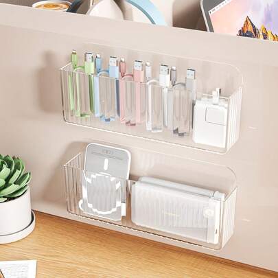 1pc No-Drill Adhesive Transparent Multipurpose Shelf - Durable Plastic Rack Suitable For Bathroom, Office, Doorway And Wall Storage, Space-Saving Installation