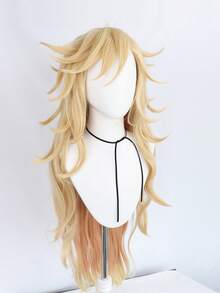Voluminous Layered Wavy Long Wig, Blonde To Peach Ombre High-Temperature Fiber Cosplay Wig, Heat Resistant & DIY Stylable, Perfect For Anime Cosplay & Themed Events, Vibrant & Dynamic - Pink Highlight - View 3