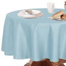 210GSM Round Table Cloth, Oil-Proof Spill-Proof And Water Resistance Microfiber Tablecloth, Decorative Fabric Circular Table Cover For Outdoor And Indoor Use (Dusty Blue, 108 Inch Diameter) - 灰藍色 - 查看 8