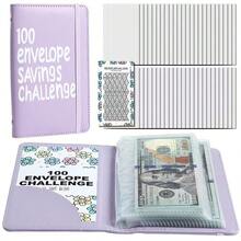 100 Days Money Saving Envelope BudgetStorage Book,Mother's Day,Mom,Mother's Day Gift,Flower,Jewelry,Mother's Day Decorations,Mother's Day Party Supplies,Women,Pink,Gift Set - Mauve Purple - View 1