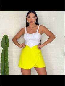 Cropped Top In Glittery Rhinestones With Straps And V-Shaped Toe - Perfect For Parties. - White - View 3