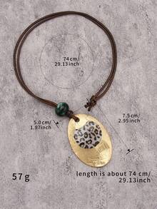 1pc Minimalist Oval Alloy Necklace, Exaggerated Beaded Necklace, Brown Wax Rope Long Necklace, Valentine's Day Party Gift, Gift For Girlfriend/Boyfriend - Yellow Gold - View 10