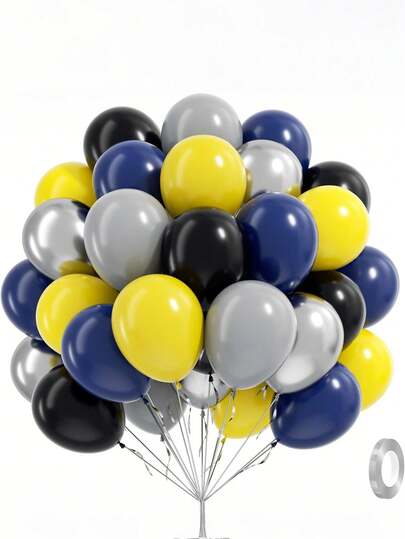 25/50pcs Black And Yellow Balloons With Navy Blue, Yellow Gray, Metal Silver Balloons, Suitable For Baby Shower, Birthday Party Decoration, Suitable For Boys