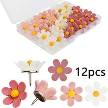 12pcs Acrylic Flower Push Pins - Cute Colorful Flower Shaped Push Pins Suitable For Photo Wall, Cork Board And Office Decor, Multi-Color Flower Push Pins For Bulletin Board And Photo Display - Multicolor - View 9