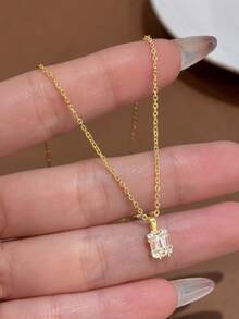 1件简约独特迷你吉他吊坠项链，925纯银，优雅女士饰品，派对/生日礼物，日常佩戴 - 方鑽幾何項鍊 - 查看 2