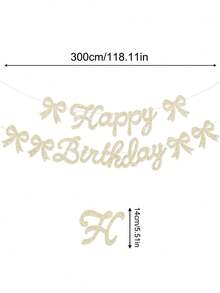 闪亮“生日快乐”拉旗，香槟金领结生日快乐横幅，生日派对装饰拉旗，领结生日主题拉旗，领结生日派对装饰 - 香檳金 - 查看 3