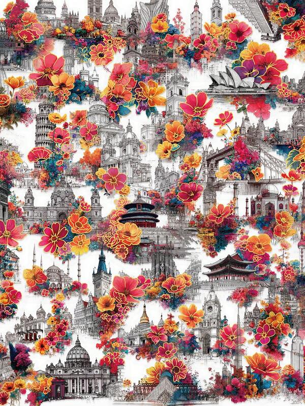 50PCS Architectural Flowers Sticker Transparent PET Decoration Scrapbooking PET Sticker Aesthetic Korean Stationery Hot Stamping Supplies