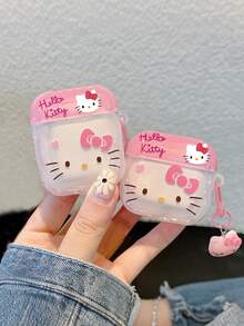 Sanrio Cute Cat Face Star Design, With Cat Head Pendant, Scratch-Resistant & Shockproof Earphone Case, Compatible With Apple Earphones 1234 Pro, Pro 2, Pro 3 - Pink - View 1