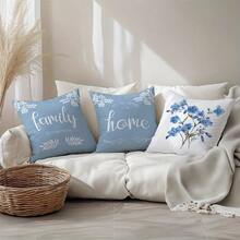 4件套花卉印花枕套，浅蓝色花朵图案，尺寸44.96 x 44.96厘米，家居装饰枕套，适用于客厅、沙发和卧室，不含枕芯 - 彩色 - 查看 3
