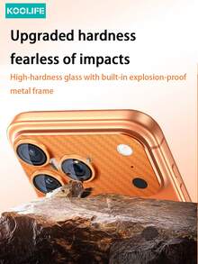 KOOLIFE 1pc Full Coverage Camera Lens Protector, Carbon Fiber Material, High-Definition Tempered Glass Lens, Easy To Install, Waterproof, Shockproof, Scratch-Resistant, Fingerprint-Proof, Compatible With Iphone 17/17 Pro/17 Pro Max - Orange - View 3