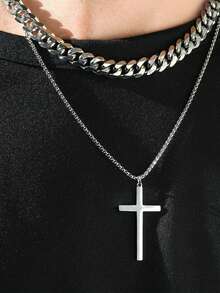 VJS 男士两件套金链套装，链+十字架吊坠项链，嘻哈街头风饰品 - 彩色 - 查看 2