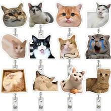 1pc Cute Cat Expression Abstract Acrylic Retractable Badge Reel Clip, Suitable For Nurses, Doctors, Volunteers, Teachers, Office Workers, ID Holders, Medical Personnel Badge Accessories, Retractable Lanyard Clip - A - View 1