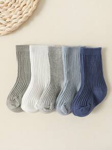 5 pares de calcetines de algodón transpirables de unicolor para bebé unisex, apropiados para todas las temporadas - Multicolor - View 10