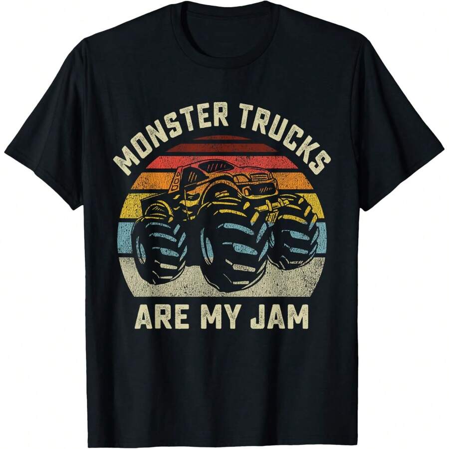 Vintage Monster Truck Retro Style Monster Trucks Are My Jam T-Shirt - Black 5 - View 1