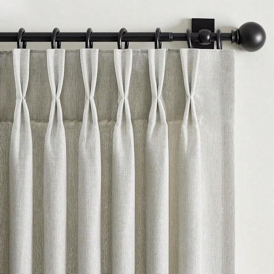 Linen Gray Pinch Pleated Sheer Curtains 96 Inch Long, Boho Beige Gothic Viral Drapes Pinch Pleated Curtains With Hooks For Living Room,Neutral Back Tab Bedroom Curtains 40\ X 96\ 8 FT 2 Panels - 灰米色 - 查看 1