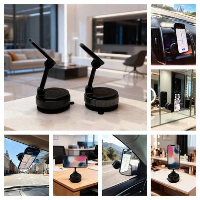 通用磁性手机支架，6毫米厚磁铁，360°可调节可折叠强磁车载支架，兼容所有智能手机，适用于汽车、健身房、船只、游艇、浴室镜子和其他光滑表面。