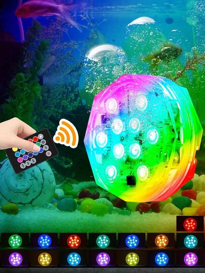 RGB LED Swimming Pool Light Underwater Submersible Lamp IP68 Waterproof With IR Remote Control 15 Colors Three Flashing Modes Colorful Changing Novelties Nightlights Aquarium Fish Tank Pond Fountain Wedding Party Vase Outdoor Decoration Atmosphere Lighting AAA Battery Powered