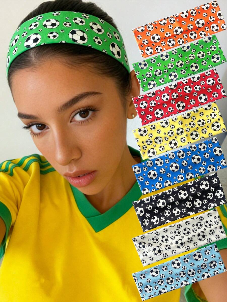 Fashion Football Print Headband, Elastic Football Print Party Sports Fitness Yoga Sweatband Football Bohemian Polyester Headband, All Season - Multicolor - View 1