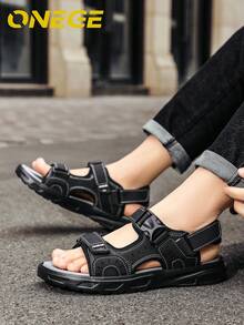 1 Pair Men's Beach Sandals, Non-Slip Wear-Resistant, Fashionable Summer Outdoor Casual Driving Sandals - Grey - View 7