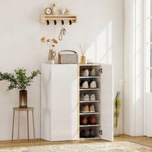 Shoe Cabinet With Soft-Close Mechanism, 6 Shelves Without Handles, Capacity Up To 18 Pairs, For Entryway, Hallway, Wood, White - White - View 2