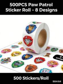 500 peças/Rolo Adesivos Rolo PAW Patrol, Decalques de Vedação de Desenho Animado DIY, Decalques de Laptop PVC, Decoração de Skate, Adesivos de Recompensa, Brinquedos - Branco - Visão 6