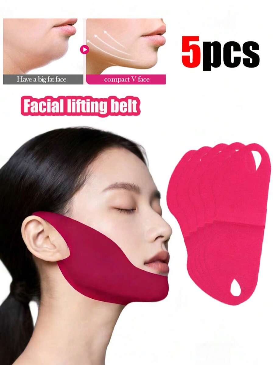 5pcs/Set V-Shaped Face Lifting Bandage, Facial Firming Mask, Face Shaping Belt, Non-Irritating Removable Neck Wrinkle Patch, Skincare Tools, Disposable Face Slimming Belt - Multicolor - View 1