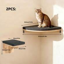 Curved Cat Wall Mounted Shelf With Soft Cushion, Cat Wall Perch And Scratching Post, Cat Wall Furniture For Sleeping, Climbing And Playing, Cat Stairs, Cat Hammock - Apricot - View 14