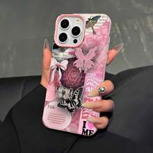 Estuche para teléfono con diseño de mariposa y lazo rosa compatible con  17,  16 Pro Max,  15 Pro Max,  13 y  12, resistente al agua, a las caídas, a los arañazos, elegante y resistente a las manchas. Un gran regalo para familiares, amigos, amantes, novios/novias y el día de San Valentín. - Rosa - Ver 4