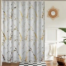 Cortina de ducha de mármol blanco y dorado con ganchos de plástico, decoración con brillo, impresión dorada única, resistente al agua y lavable, adecuada para baño y decoración del hogar, excelente para hotel y uso doméstico - Multicolor - Ver 2