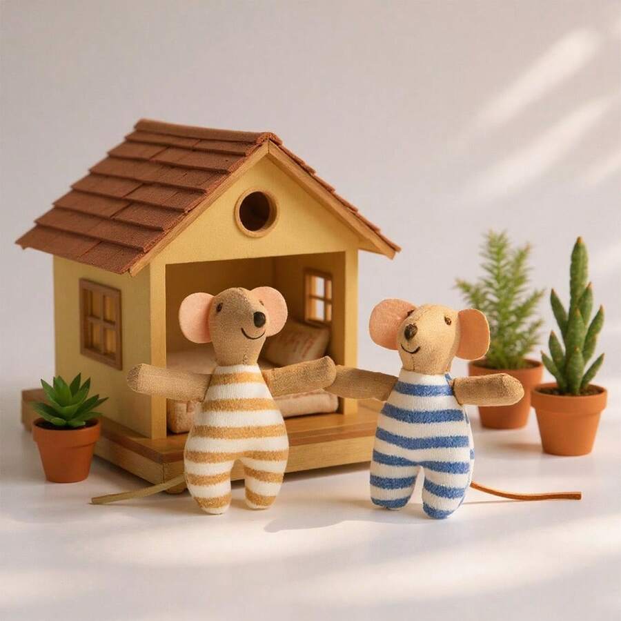 1pc Doll Little Striped Mouse, Mouse Dressed Up As A Doll , Fabric Doll , Children's Day Gift Birthday Gift, Suitable For Toy House Accessories