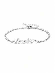 Customized Personalized Name Anklet For Women, Stainless Steel Name Plate Jewelry Anklet Pendant, Gift For Her,Silver,Stylish,Colorful,Vintage,Hipster,Simple,Y2k,2000s Fashion,Custom,Personalized,Unique,Ideal Gifts For Him,Ideal Gifts For Her,Her,Boyfriend,Girlfriend,Dad,Mom,Family,Friends,For Anniversaries,For Birthdays,For Graduation,For Prom,For Party,School Supplies,Back To School,School Gift,For Office,For School,For Classroom,For Teacher Gifts,For University,For Colleague,For Dorm Rooms,For Teacher,For Boys And Girls,For Teenagers,Junior High School Students,Middle School Students,High School Senior High School Students,College Students,University Students,Freshman,Sophomore,Underclassmen - Multicolor - View 10