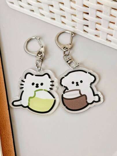 1PC Coconut Puppy And Kitten Charm, Acrylic Kitten And Puppy Keychain, Simple Line Drawing Of A Kitten, Puppy, And Coconut Charm,Phone Case Lanyard,Trinkets,Bag Charms,Wristlet Keychain,Car Keychain,Key Lanyard,Key Holder,Keychain Accessories,Keyring,Couple Keychain,Gifts For Women,Gift For Daughter,Birthday Gift,Friend Gift,Holiday Gifts,Event Souvenirs,Party Gifts.