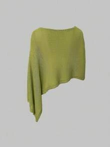 Áo khoác poncho không tay, màu trơn, thời trang dành cho nữ, thiết kế bất đối xứng tôn dáng, chất liệu hơi xuyên thấu, phù hợp cho hẹn hò/mặc hàng ngày, mùa xuân và thu hè. - màu xanh lá - Xem 11