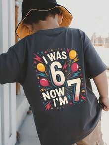 Young Boy Casual Graphic Print Crew Neck Short Sleeve T-Shirt, Summer Top - Dark Grey - View 1