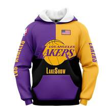 Los Angel-Es Lak-Ers Men's Casual 2-Piece Set, Basketball Team Sport Hoodie Tracksuit Men's And Women's Hoodie Set - 彩色 - 查看 2