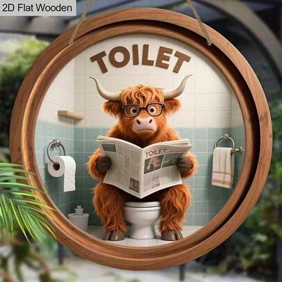 1pc Fun Highland Cow Wooden Decorative Sign | Unique Decoration For Home Front Doors, Bathroom Doors, Walls, Rooms - Art Deco Highland Cow Style