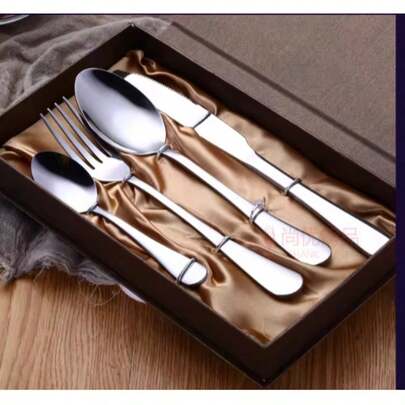 4 pièces Set de couverts occidentaux en acier inoxydable, couteau et fourchette à steak, vaisselle de haute qualité d'hôtel, couteau, fourchette et cuillère en acier inoxydable doré