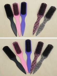 2支装顺滑马尾发梳尖尾发梳豹纹时尚元素胡须梳柔软野猪鬃毛造型边缘控制梳，顺滑蓬松发梳，男女皆宜 - 彩色 - 查看 8