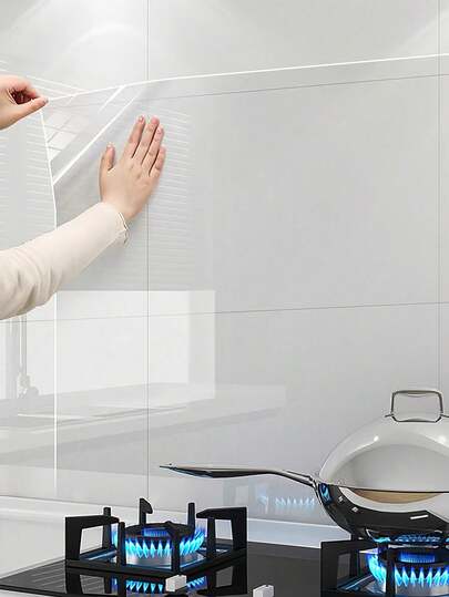 1 Roll PP Electrostatic Adhesive Wall Film - Waterproof, Oil-Proof, No Glue, Removable & Reusable - Perfect For Kitchen Backsplash, Tiles, Dorm Decor, Cabinets, Wall - Easy To Clean, No Residue